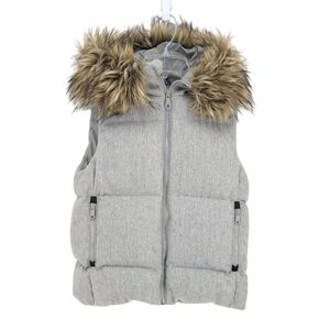 Gap Outdoor Down Filled Wool Puffer Vest Faux Fur Hood Grey Size Small